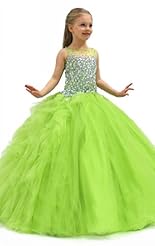 Toddler Chiffon/Taffeta/Tulle Crystals Applique Lace Beaded Crystal Flower-Girl Dress/Pageant Dress 