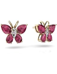 Genuine Pink Tourmaline 14kt Yellow Gold Butterfly Earrings