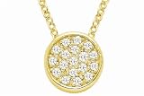 14K Yellow Gold Round-Shaped Pendant, Enhanced With Pave Set Diamonds, Sliding On A 16'' Cable-Chain. ( 0.20 c.t.t.w, GH, SI )