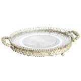 Pack of 2 Vintage Ivory Colored Glass Cake Plates with Handles