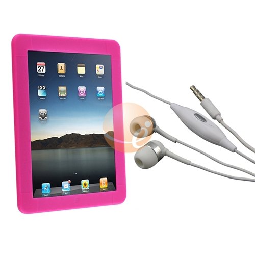 Hot Pink Silicone Skin Case + White Headset w/ Microphone and Click / Hold Button for Apple iPad 16GB / 32GB / 64GB 417qhi0KHdL Hot Pink Silicone Skin Case + White Headset w/ Microphone and Click / Hold Button for Apple iPad 16GB / 32GB / 64GB