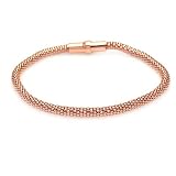3.75MM Sterling Silver Italian Bracelets Rose Gold Plated Snake Scale Magnet Lock Bracelet 7.5 Inches