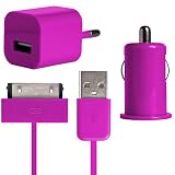 Produkt-Bild: Original q1 3 in 1 Zubeh&ouml;r Set Mini Power Ladeger&auml;t USB Pink Edition + KFZ Ladekabel + USB Datenkabel f&uuml;r Iphone 4S 3G / iPhone 3Gs, iPhone 4 , iPod Nano 5G 6G, iPod Touch 2G 3G 4G, iPod Mini Photo Video Touch Classic Nano Netzteil