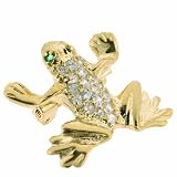 Vermeil (24k Gold over Sterling Silver) Dark Green and Simulated Diamond cz Leaping Frog Pin