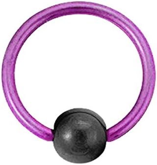 Titanium Ball Closure Ring in Pink with Hematite Bead 16 gauge by 3/8"