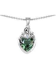 Original Star K (tm) Loving Mother with Twins Children Pendant With 8mm Heart Simulated Green Tourmaline in 925 Sterling Silver