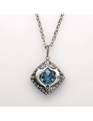 Guy Harvey Cayman Islands Marlin Shield Blue Topaz Necklace Sterling Silver on 18" Stainless Steel Link Chain