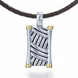 417r7DyEmEL. SL160  Dog Tag Pendant in Sterling Silver and Solid 18k Yellow Gold with Oxidized finish details. Includes 24 Braided Leather Cord.