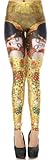 Amour- Women Lace Sheer Mesh Inset Stripes Ankle Length Footless Legging (Trendy Gustav Klimt Painting)