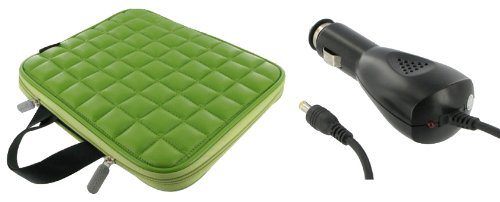 ASUS Eee PC Touch T91 8.9-Inch Netbook Laptop Sleeve Slipcase with 12v Car Charger (Memory Foam with Faux Leather - Green)
