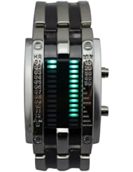 Baolihao Black Band Double Row Arrayed Couple Style Green LED Wrist Watch WTH0308