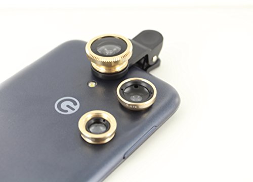 Logic Universal 3 in 1 Cell Phone Camera Lens Kit - Fish Eye Lens / 2 in 1 Macro Lens &amp; Wide Angle Lens / Universal Clip (Gold)