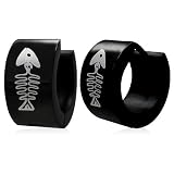 Black Stainless Steel Fish Bone Huggie Earrings, for Men and Women