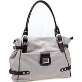 Designer Inspired Soft Two-Tone Front Pocket Tote Handbag - Grey