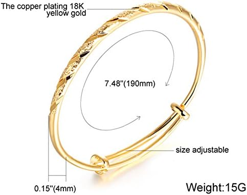 Ice-Beauty Adjustable Copper Plating 18K Yellow Gold Anti Allergy Bangle Bracelet,7.48"