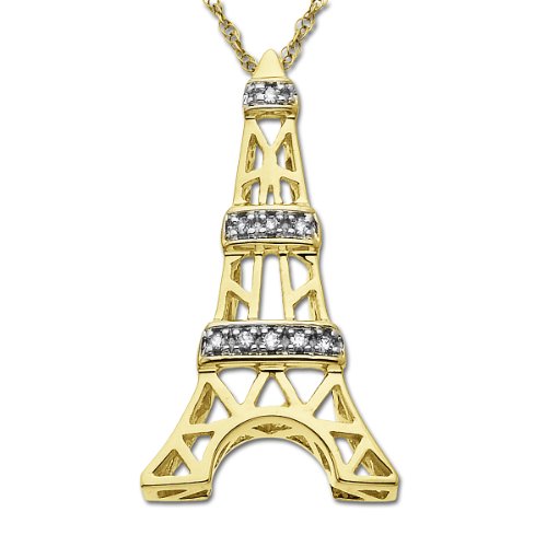 14k Yellow Gold Eiffel Tower with Diamond-Accent Pendant - 18
