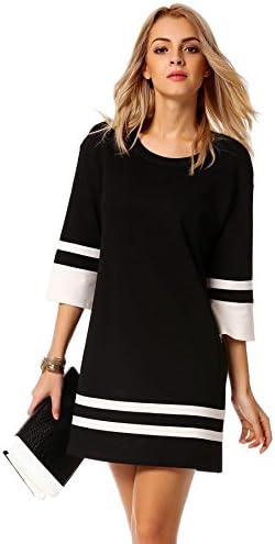 Women's Casual 3/4 Sleeve Patchwork Contrast Color Straight Party Dress