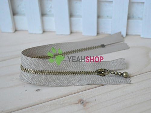 Antiqued Brass Metal Handbag Zippers - Natural Linen - 20cm / 8 inches (ZP20-5-13) - 5pcs