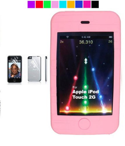 Apple Ipod touch 16GB 32GB 64GB 3rd generation 2nd generation New Ipod Touch silicone skin + Screen Protector (11 colors available) (Baby Pink)