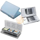 Blue Soft Silicone Skin Case Cover + Game Card Case (Clear) Holder + Screen LCD Protector Shield for Nintendo DS Lite NDSL