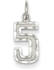 14k White Gold Casted Small D/C Number 5 Charm Pendant. Metal Wt- 0.56g