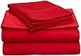 Egyptian Cotton 300 Thread Count Full 4-Piece Sheet Set, Deep Pocket, Single Ply, Solid, Red