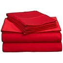 Egyptian Cotton 300 Thread Count Full 4-Piece Sheet Set, Deep Pocket, Single Ply, Solid, Red