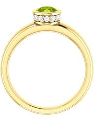 18K Yellow Gold 7.00x5.00mm Oval Cut Peridot and Diamond Ring -- LIFETIME WARRANTY