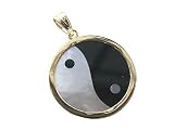 Onyx and Mother Of Pearl Medium Ying-Yang Pendant, 14k Gold