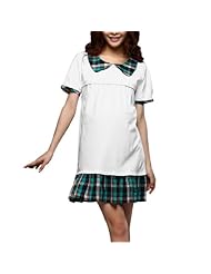 Plaid Print Short Sleeves Cotton Mini Dress 