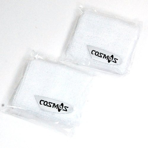 1 pair of COSMOS White cotton sports basketball wristband / sweatband wrist sweat band/brace