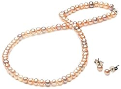 Multi-Color Freshwater Cultured Pearl Children's Necklace and Earring Set with Sterling Silver Clasp (4.4.5mm), 13"