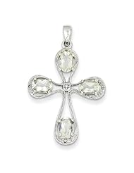 Sterling Silver Rhodium Green Amethyst & Diamond Cross Pendant