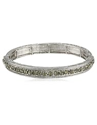 Signature 1928 "Signature Marcasite" Silver-Tone Black Diamond Crystal Stretch Bracelet, 7"