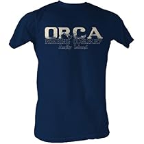 Jaws Classic 70s American Horror/Thriller Action Film Movie ORCA FISHING Adult Navy Tee T-Shirt