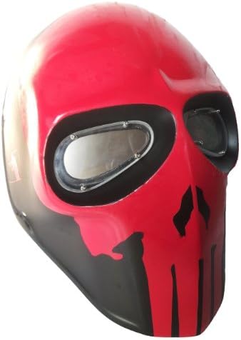 NEWWAR Battlefield Mask - Red Regime Punisher Skull Army of Two Custom Goalie Full Face Mask Protect Mask for Airsoft, Paintball, BB Gun, War Game, Halloween Party, Hunting Wargame, Costume Cosplay Airsoft Mask and Prop Mask and All Military Purpose