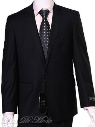 Chianti One Button Double vented Solid blue navy Man-Made Fiber Suit 34R - Get A FREE Designer Silk Tie ~1 Button Limited Edition