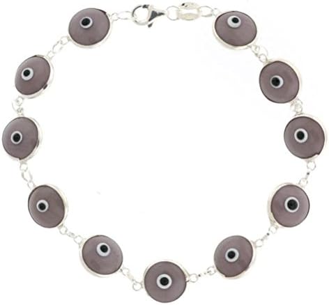 Crystalbella Elegant 10Mm Gray Sterling Silver Evil Eye Bracelet Jewelry