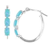 14k White Gold Turquoise Hoop Earrings