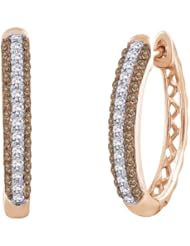 Brown and White Diamond Hoop Earrings in 10K Pink Gold (3/4 cttw)