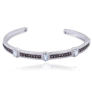 Sterling Silver Smoky Quartz, Blue Topaz and Diamond Accent Cuff Bracelet by Amazon.com Collection