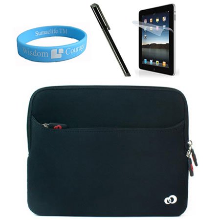 Apple iPad Glove Neoprene Black-Neon Case + Anti Glare Screen Protector + Apple iPad Black Stylus + Wristband