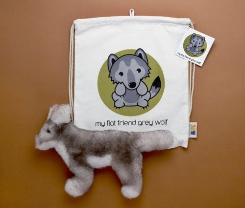 <br />Flat Friends Grey Wolf with Cotton Drawstring Bag