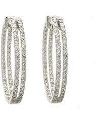 Women 14K White Gold 2.00ct. Double-Row Inside-Outside Prongs Oval Diamond Hoop Earrings (H-I, SI2-I1)