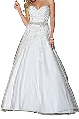 Strapless  Lace Applique Sweetheart Natural   Waistline Satin  Ball Gown Wedding Dress 