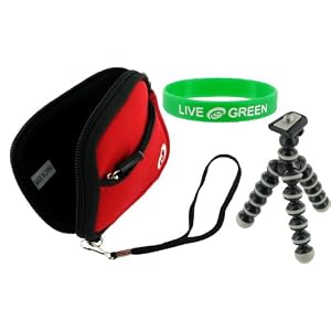Neoprene Sleeve (Spicy Red) Case and Premium Tripod for Sony Cybershot DSCL1 Digital Camera Blue