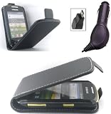 from Accessories Online Black Flip Leather Case Cover & Crystal Clear Screen Protector & Car Charger for Samsung Galaxy Mini S5570