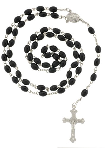 Black Wood Linked Rosary With Oblong 8x6mm Beads - 26in. Rosary Necklace Length - 31in. Overall Length