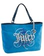 Juicy Couture Velour Jeweled Heart Charm Shopper Bag Purse Tote Heather Cyan Blue