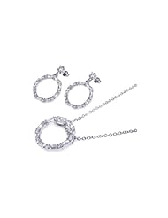 Nickel Free Sterling Silver Pendant & Earring Sets Matching Open Circle CZ Earring And Necklace